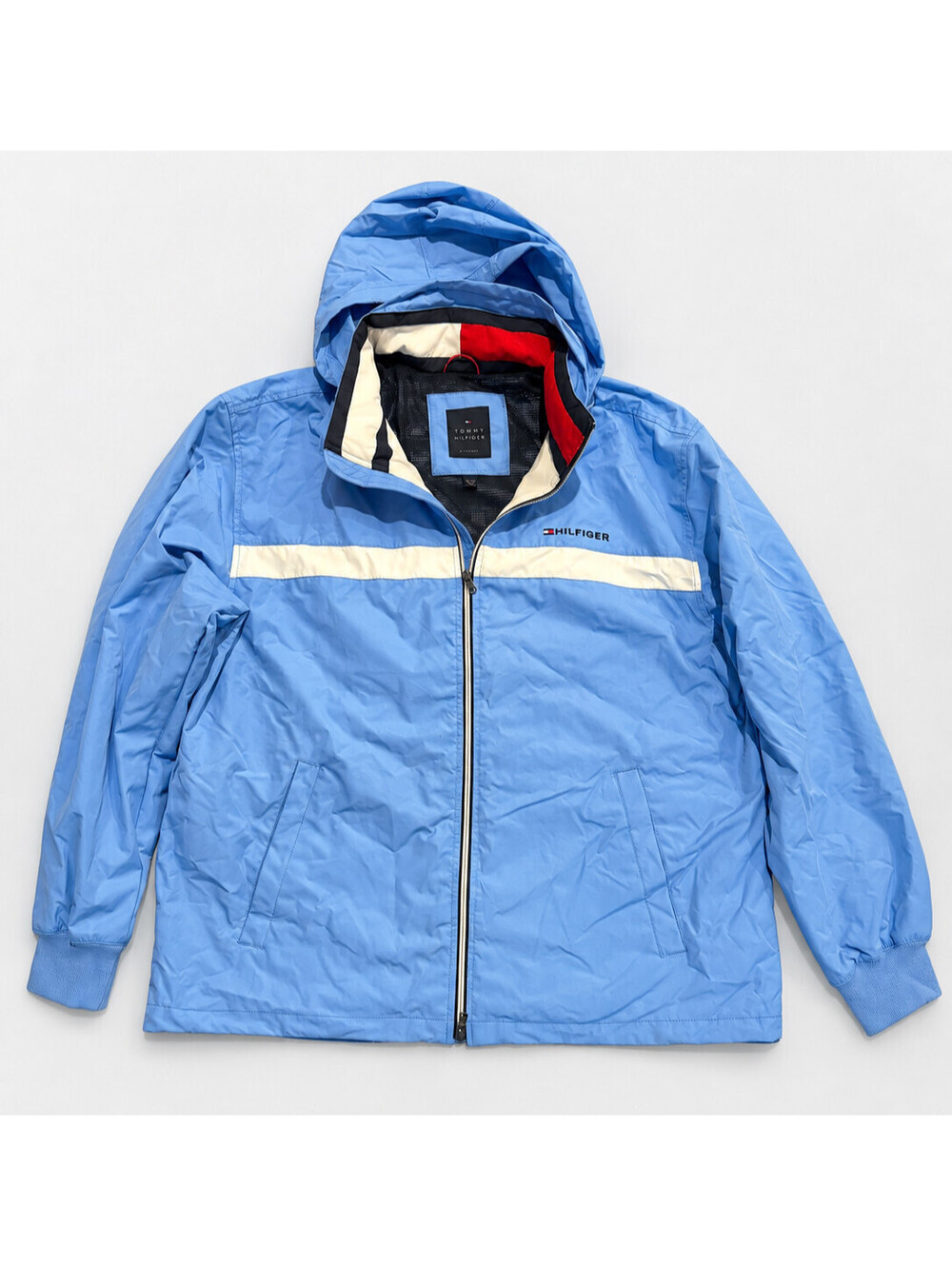 Vintage Tommy Hilfiger Hooded Windbreaker Jacket Mens Lt Blue Deadstock 2XL NWT